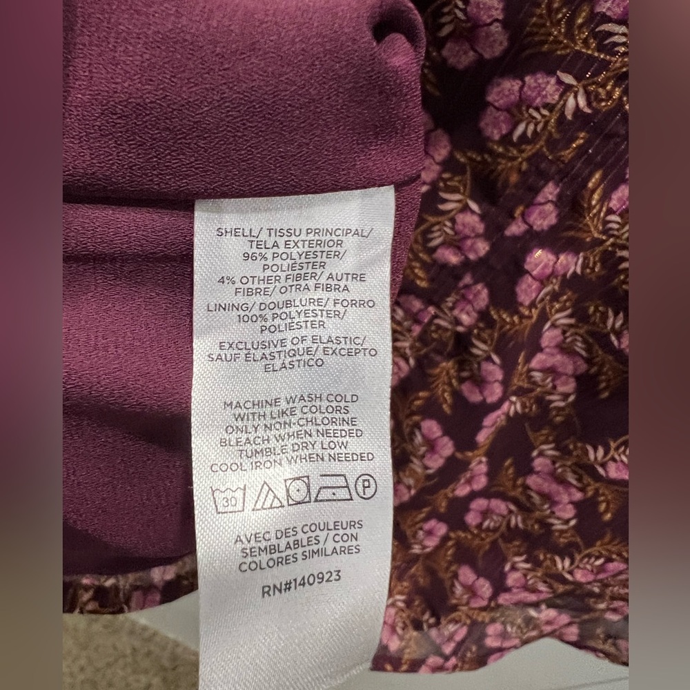 NWT LOFT|Burgundy Floral Peasant Blouse|Size L - Picture 3 of 6
